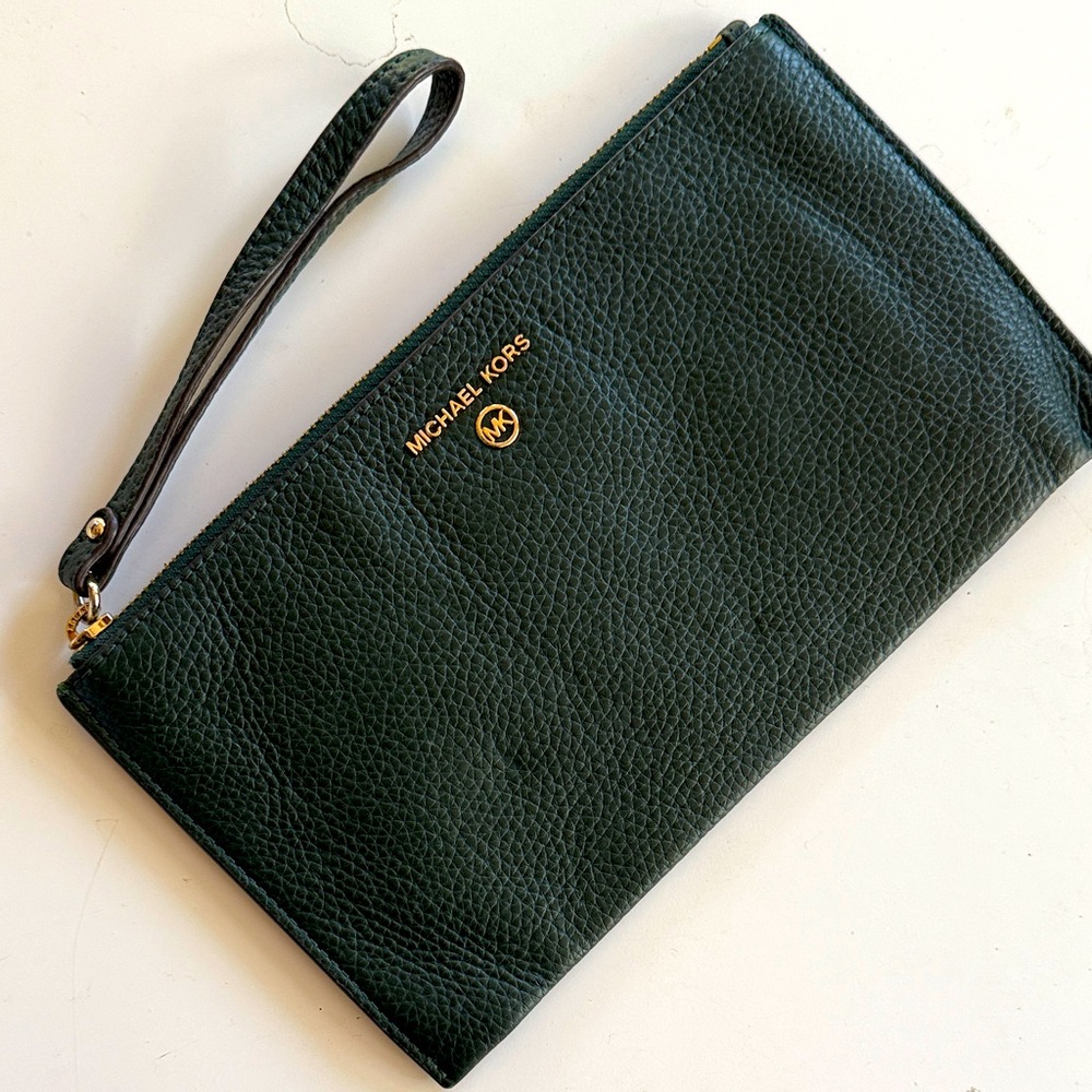 Michael Kors Dark Green Leather Clutch